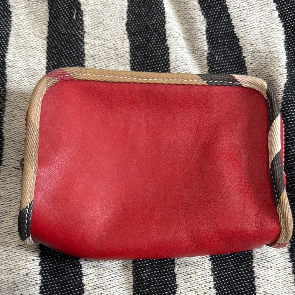 Burberry red Leather Pouch with Striped Trim
